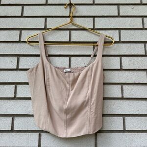 Abercrombie & Fitch Nude Corset Crop Top L Square Neck Sleeveless Smocked Back